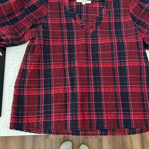 LOFT Red and Black Plaid Top